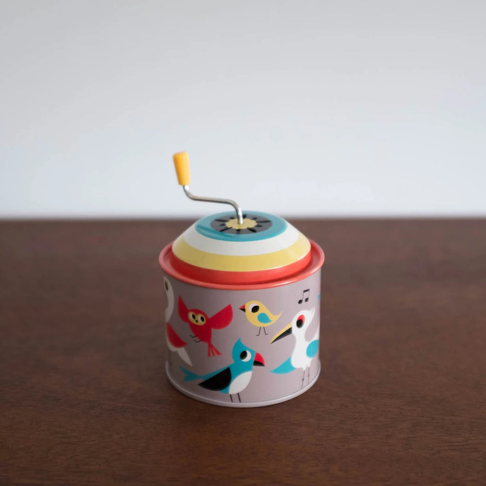 Metallische Drehorgel für Kinder – Graue Spieluhr mit Kurbel und Melodie