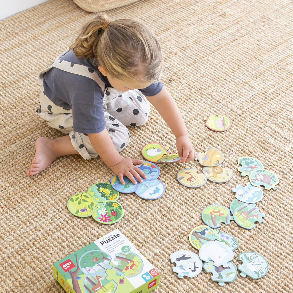 Dreiteiliges Puzzle – Tiere und ihre Umgebung 3+