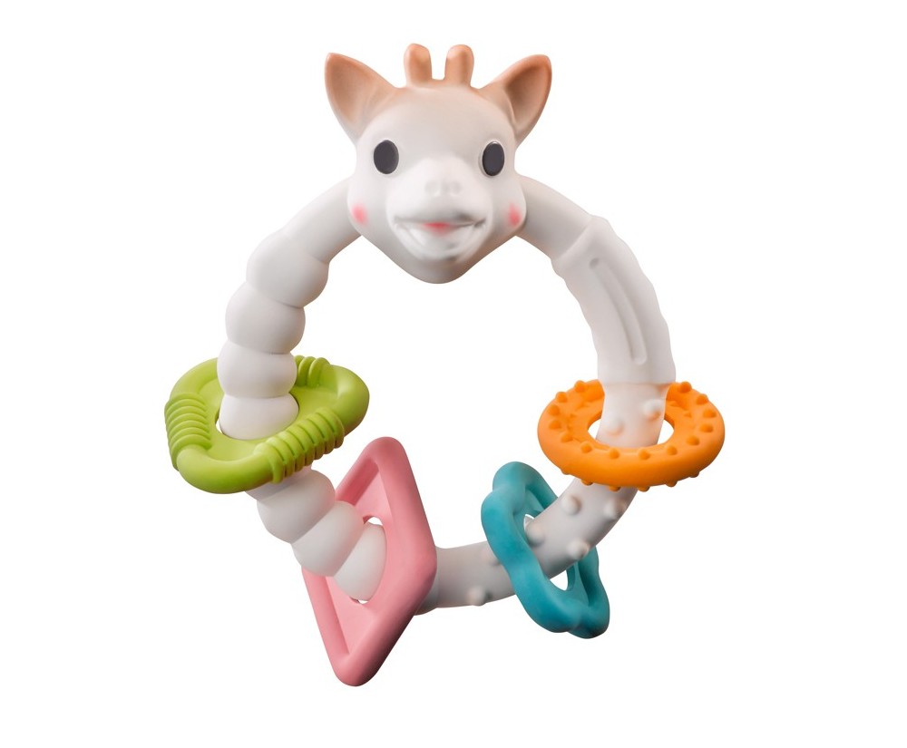 Bunter Beißring auf einem Ring Sophie die Giraffe - So'Pure