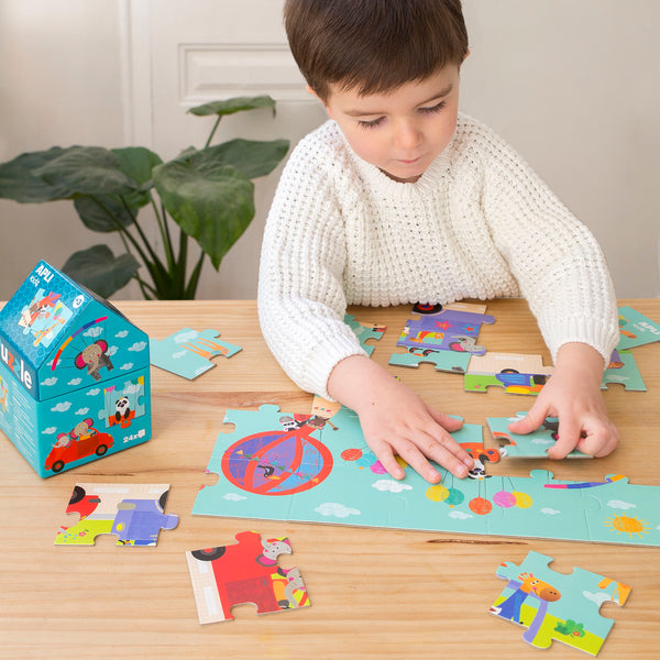 Puzzle in einem Kartonhaus – Safari 3+