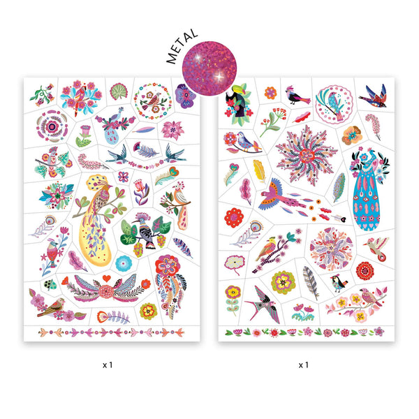 Glitter-Tattoos – Exotische Vögel