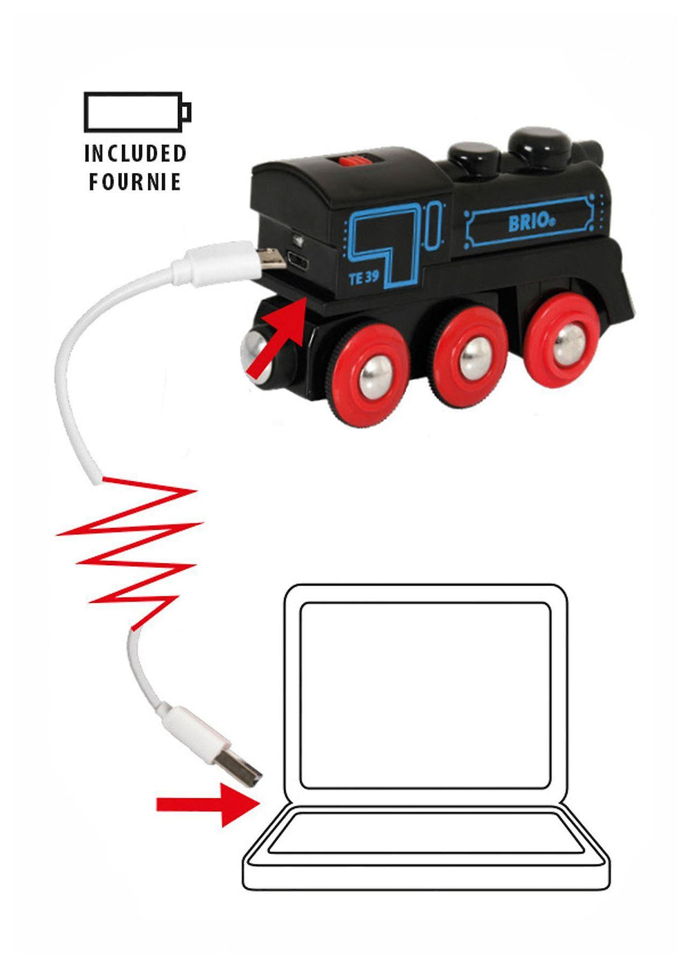 Schwarze Lokomotive mit Mini-USB