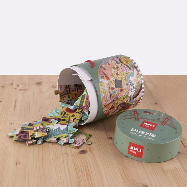 Runde Puzzles in einer Tube – Weltmonumente 5+