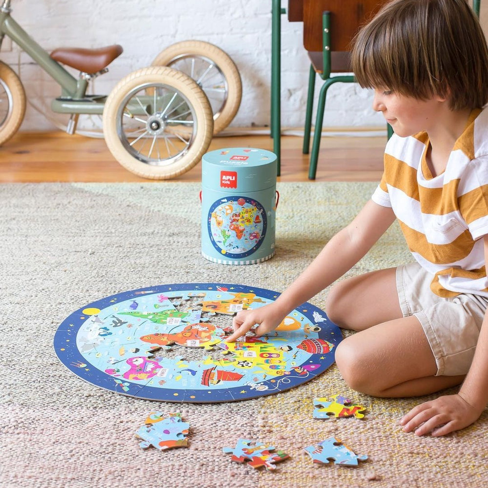 Rundes Puzzle in einer Tube – Weltkarte 5+