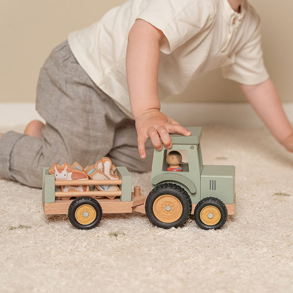 Holz-Traktor mit Anhänger & Figuren – Little Farm Spielset