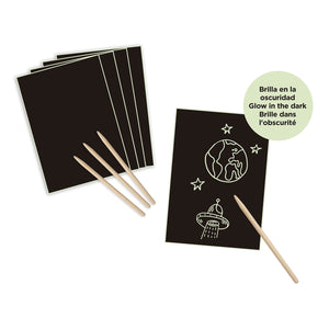 Set mit im Dunkeln leuchtenden Rubbelbildern – Magic Scratch A4 - Tublu.de