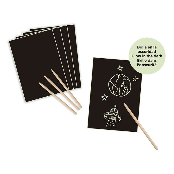Set mit im Dunkeln leuchtenden Rubbelbildern – Magic Scratch A4 - Tublu.de