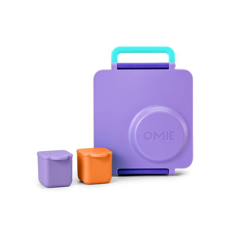 Zwei luftdichte Behälter für die Lunchbox OmieDip – Purple Orange