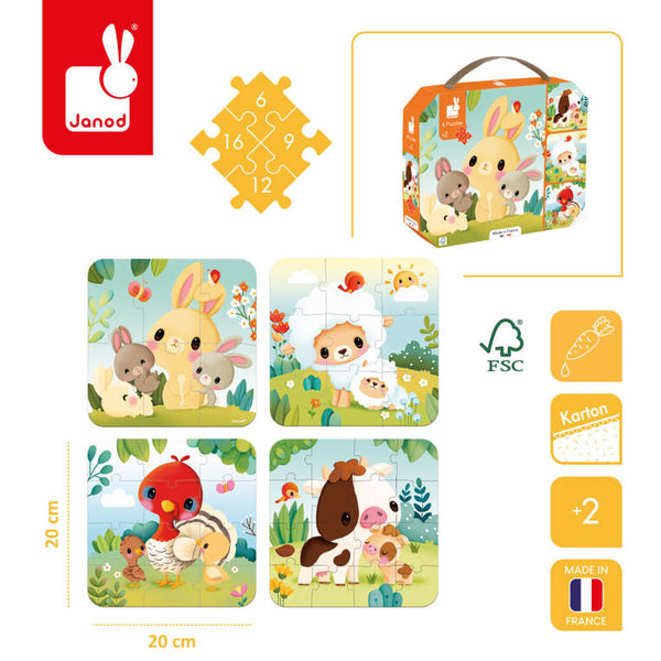 Progressive Puzzles – Tiere auf dem Bauernhof 4 Puzzles 2+
