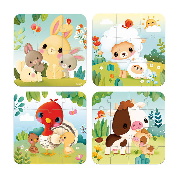 Progressive Puzzles – Tiere auf dem Bauernhof 4 Puzzles 2+