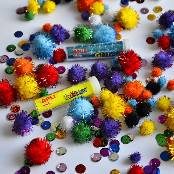 Set mit sensorischen Accessoires – Pompons, Pailletten, Glitzer