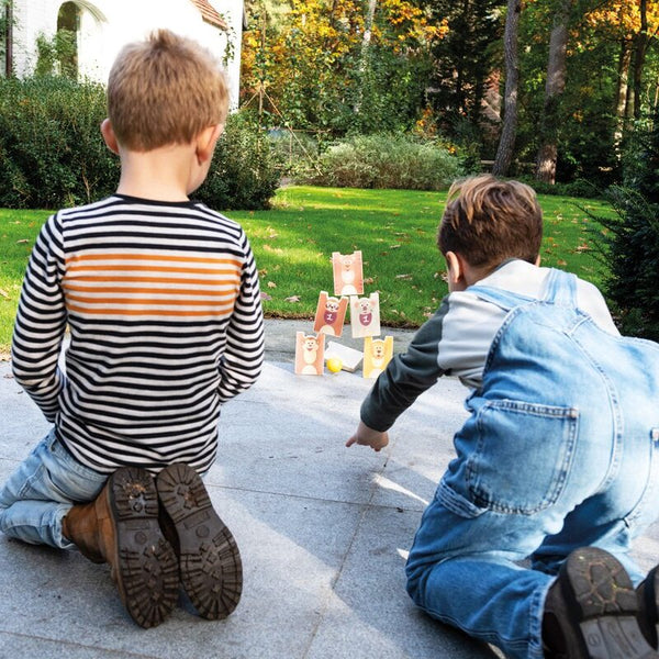 2-in-1-Spiel Pyramide und Holzkegel  – Wilde Tiere