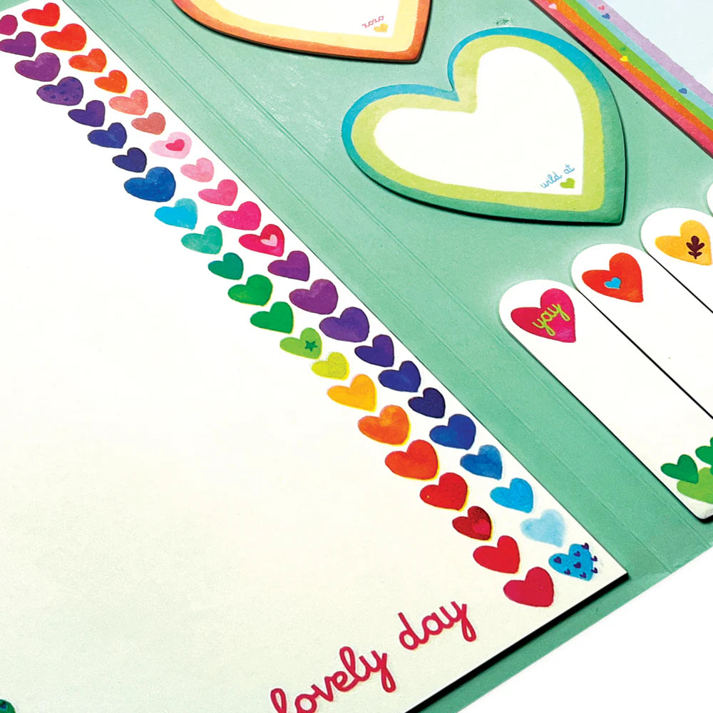 Notizbuch mit Haftnotizen – Regenbogenherzen