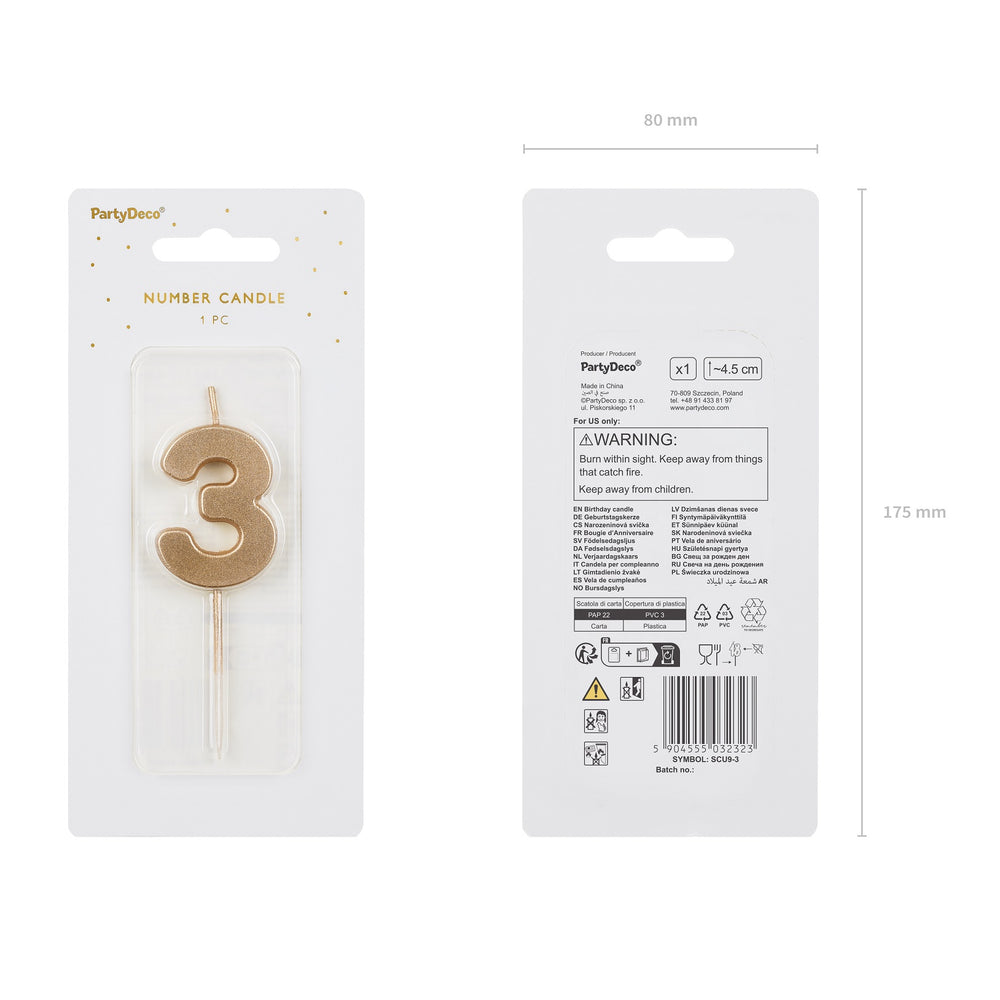 Geburtstagskerze 4,5 cm – Zahl 3 goldfarben