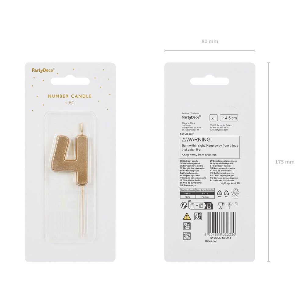 Geburtstagskerze 4,5 cm – Zahl 4 goldfarben