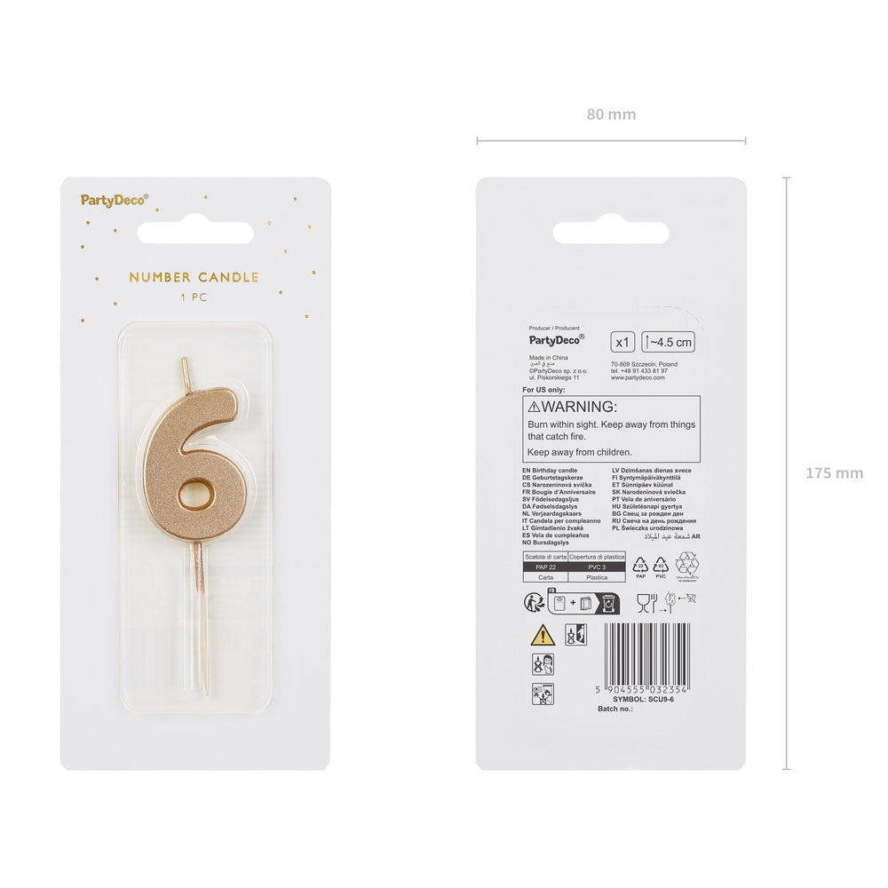 Geburtstagskerze 4,5 cm – Zahl 6 goldfarben