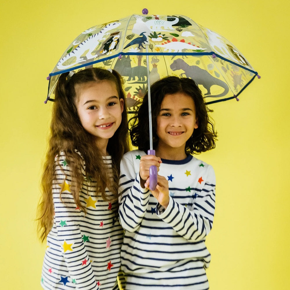 Transparenter Regenschirm, der seine Farbe wechselt – Dinosaurier
