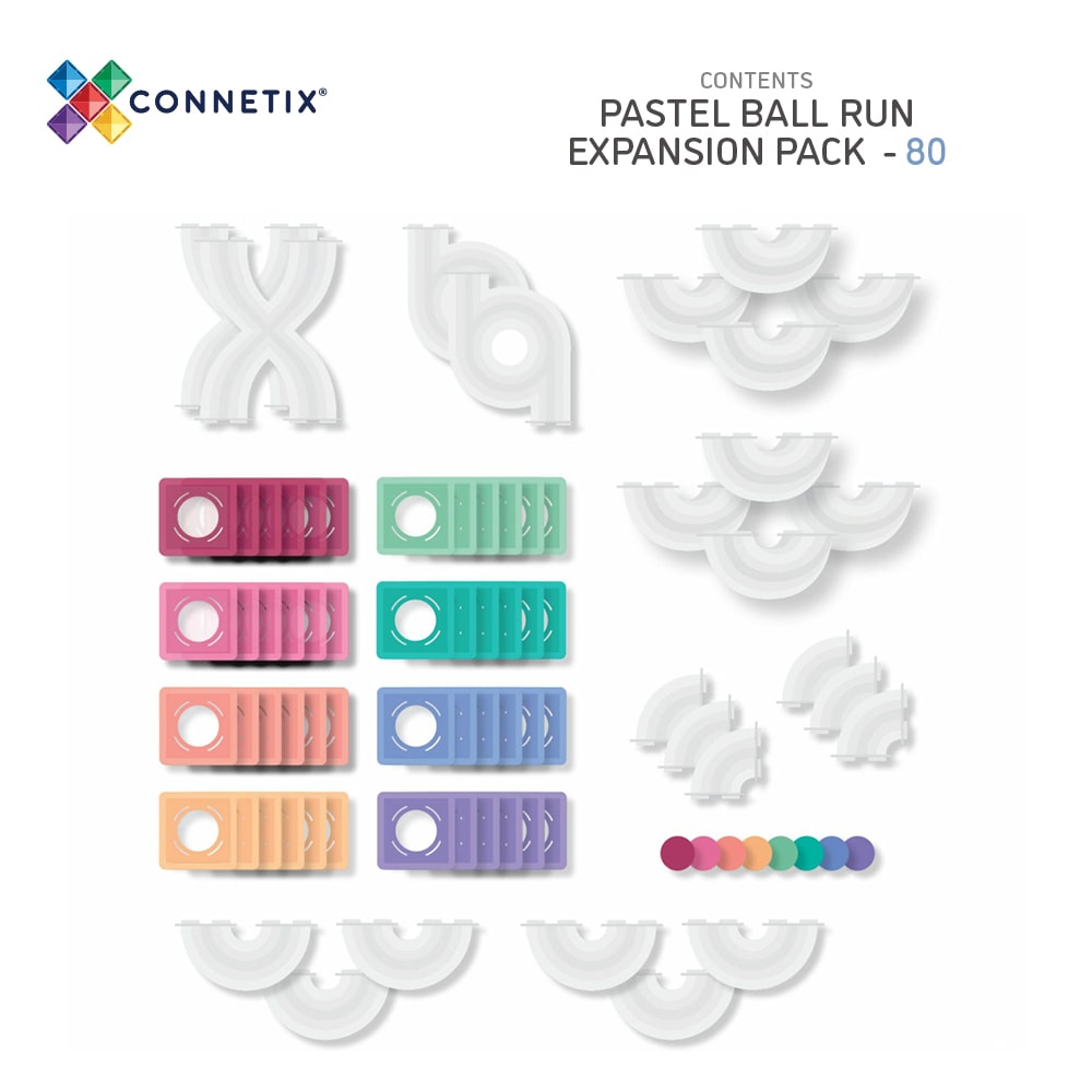 Magnetbausteine-Kugelbahn – Pastell-Kugelbahn-Erweiterungsset 80 Teile