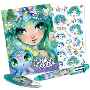 Tagebuch mit Vorhängeschloss – mit mehrfarbigem Kugelschreiber und Musterapplikator – Marinia 7+