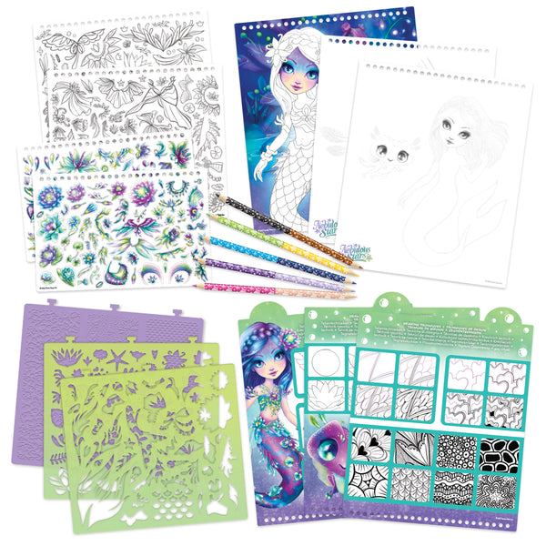 Skizzenbuch mit Buntstiften, Schablonen und Aufklebern – Nenuphia Größe M