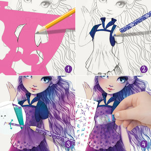 Skizzenbuch mit Buntstiften, Schablonen und Aufklebern – Nebulia Größe M