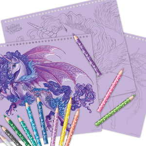 Großes Skizzenbuch mit Buntstiften, Schablonen und Aufklebern – Pferde, Größe L