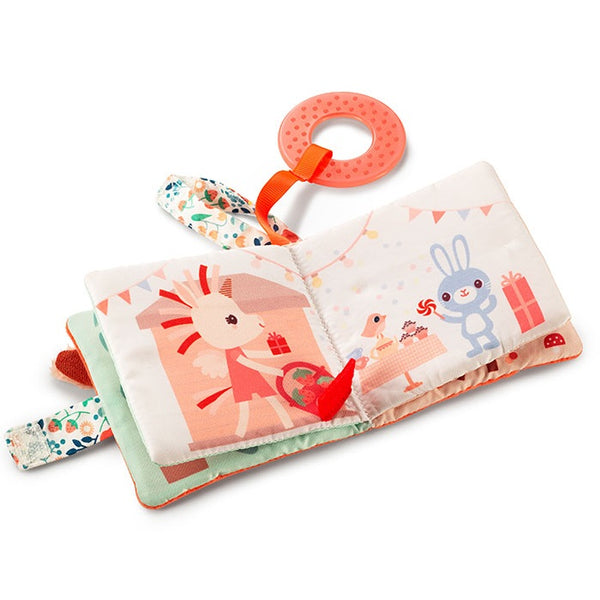 Weiches multifunktionales Mini-Buch mit Silikon-Beißring von Lilliputiens – Rehkitz Stella 6 m+