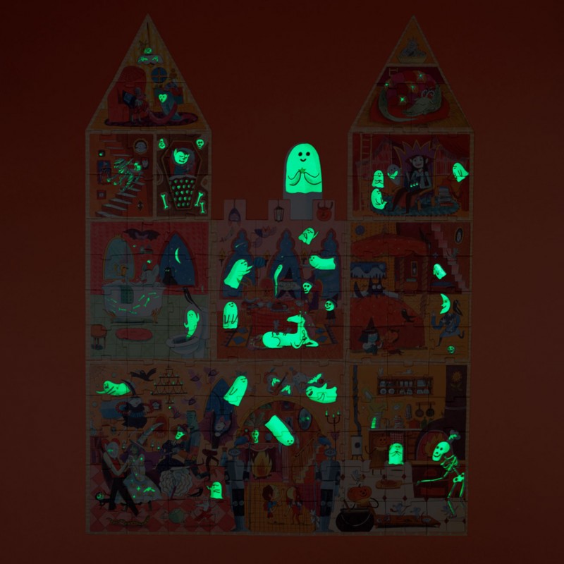 Doppelseitiges Puzzle, leuchtet im Dunkeln – Das verzauberte Schloss, 100 Teile