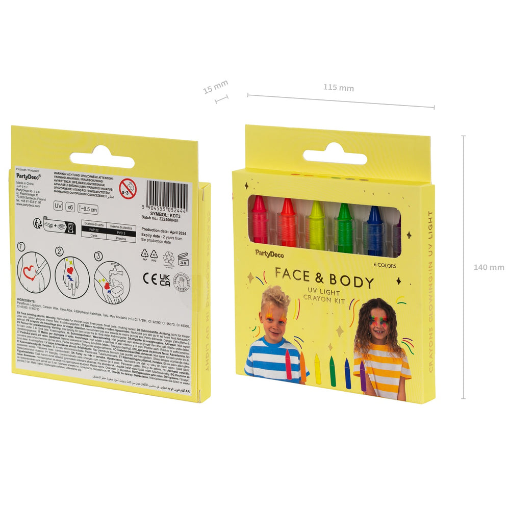 UV-leuchtende Gesichtsfarben, 6 Stück