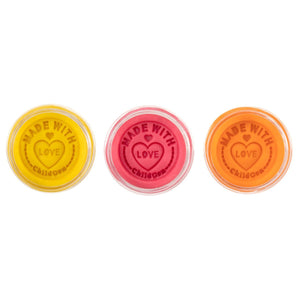 Natürliche Knete in Gläsern – Gelb, Rosa, Orange