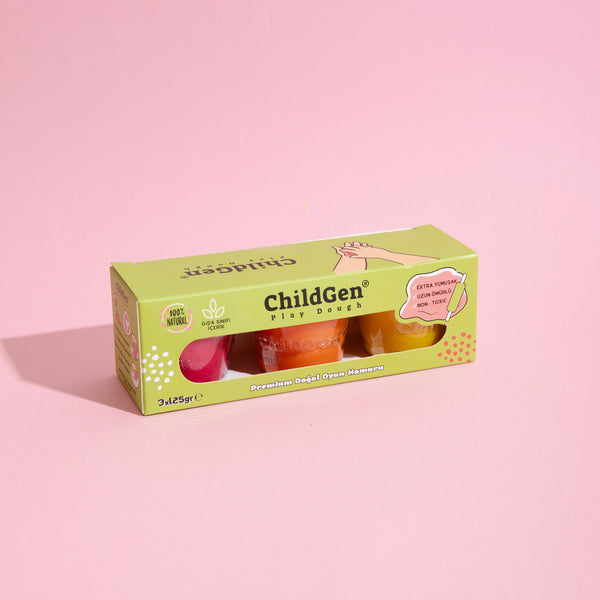 Natürliche Knete in Gläsern – Gelb, Rosa, Orange