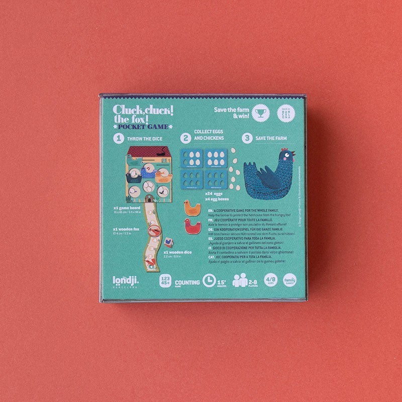 Familienspiel in Taschenversion Cluck, cluck! Fox! – Puk Puk, hier ist der Fuchs!