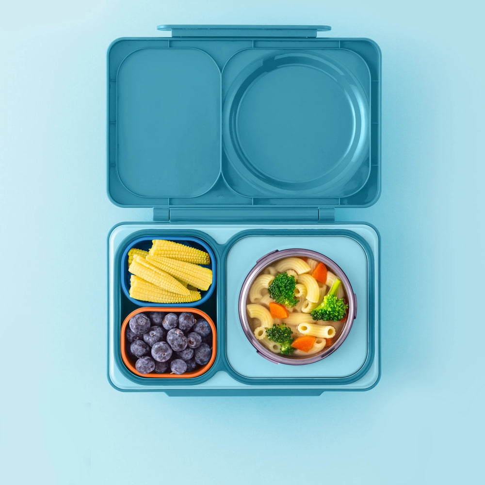 Zwei luftdichte Behälter für die Lunchbox OmieBox UP Dip – Blue Orange