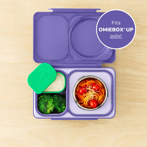 Zwei luftdichte Behälter für die Lunchbox OmieBox UP Dip – Purple Green