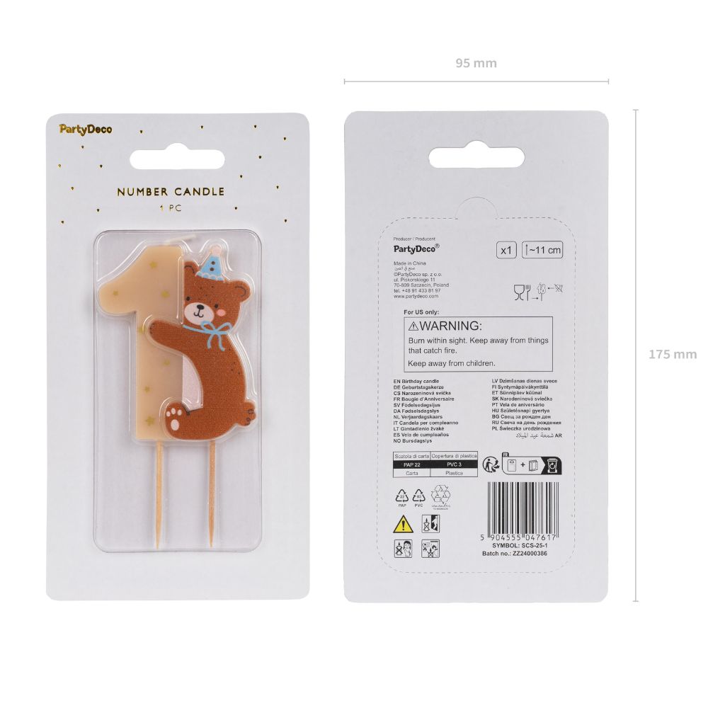 Geburtstagskerze 7 cm – Zahl 1 mit Teddybär