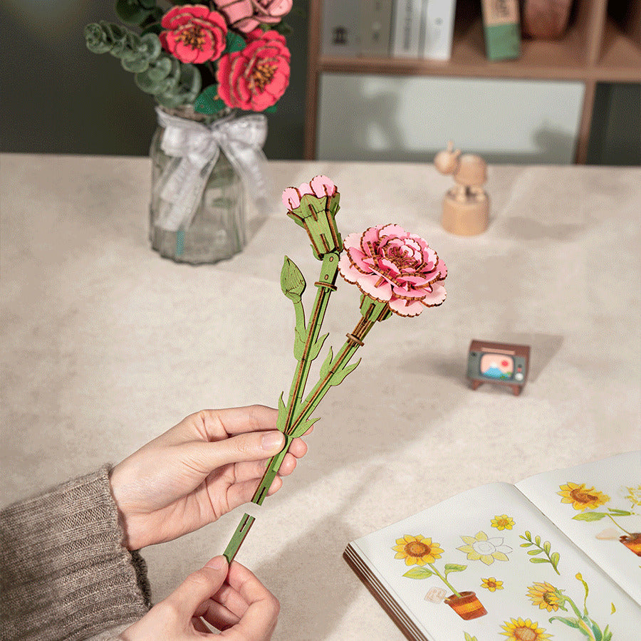 Holzpuzzle 3D DIY Rosa Nelke