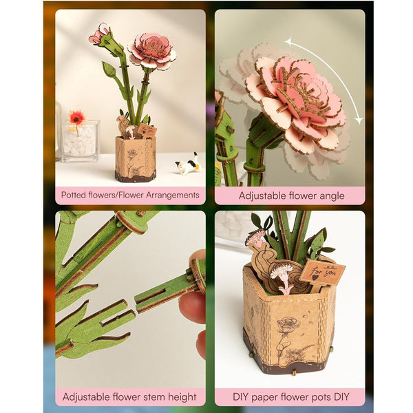 Holzpuzzle 3D DIY Rosa Nelke