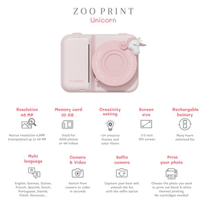 Digitalkamera mit Drucker für Kinder Zoo Print – Einhorn - Tublu.de