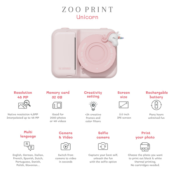 Digitalkamera mit Drucker für Kinder Zoo Print – Einhorn - Tublu.de