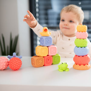Sensorik-Bausteine Set Montessori 18-teilig mit Pyramide Bällen Tieren