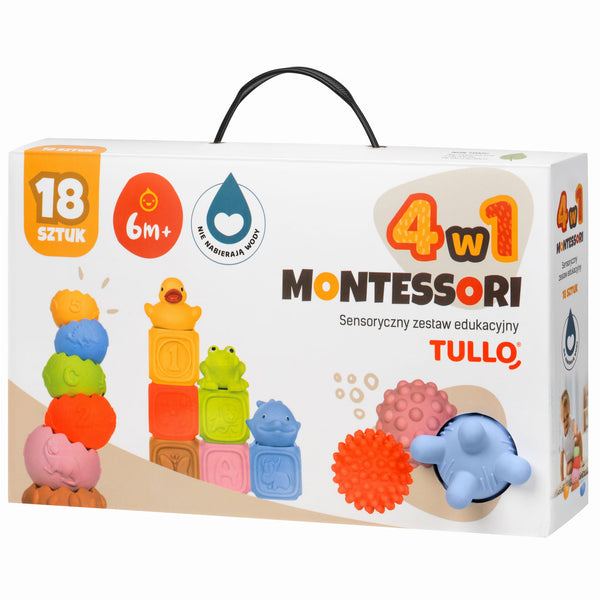 Sensorik-Bausteine Set Montessori 18-teilig mit Pyramide Bällen Tieren