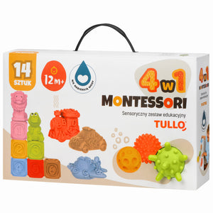 Sensorik-Bausteine Set Montessori 14-teilig mit Pyramide Bällen Fahrzeugen Tieren