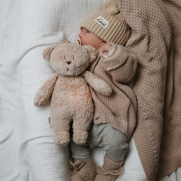 Brummender Teddybär mit Lampe Organic 2.0 – Sand