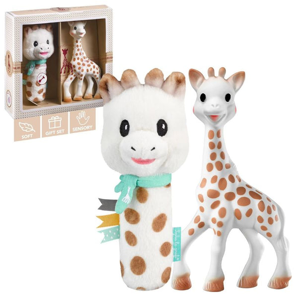 Geschenkset Sophie la girafe mit Plüschrassel