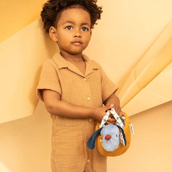 Kuscheltier Hund mit Körbchen und Zubehör – Hund Jules 12 m+