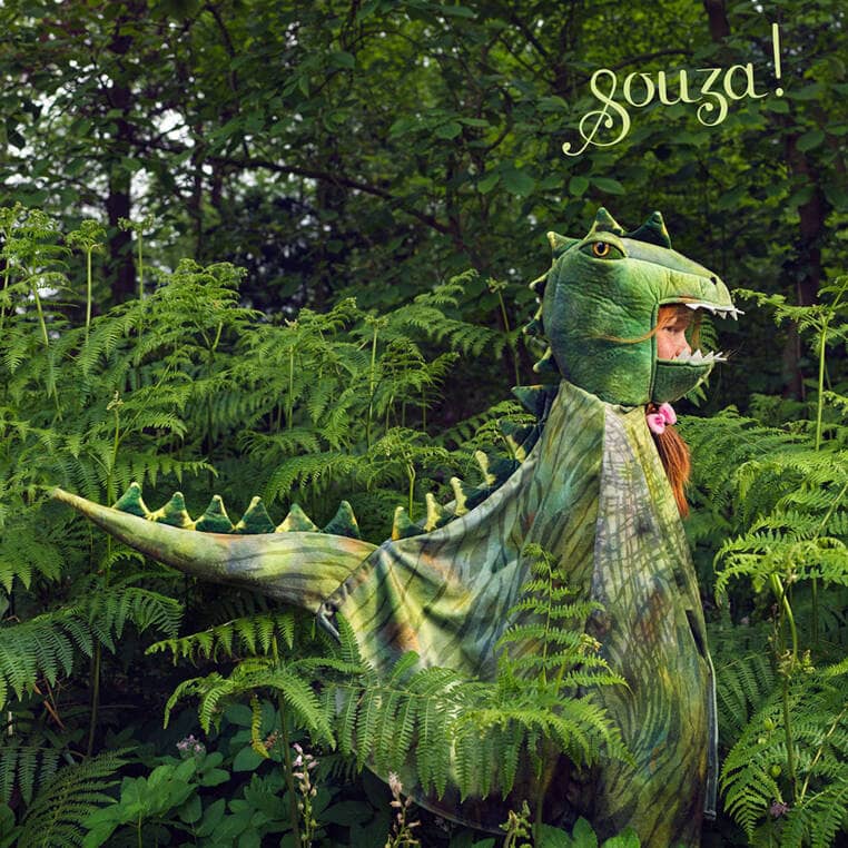 Grüner T-Rex-Umhang mit Kapuze von vorne