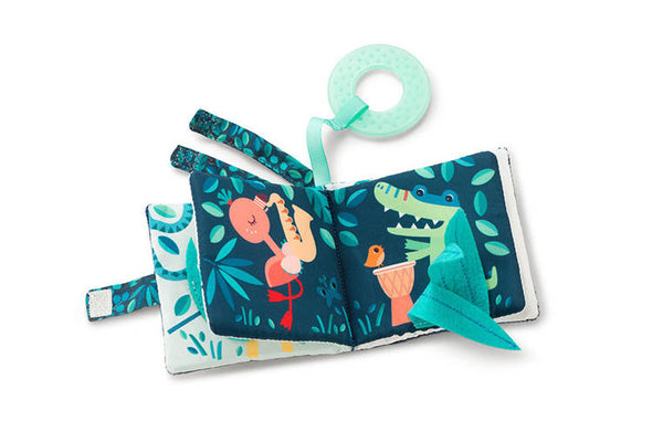 Weiches multifunktionales Mini-Buch mit Silikon-Beißring – Nashorn Marius 6 m+