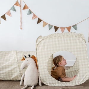 3-in-1-Zelt-Set für Kinder mit Tunnel  – Gingham Beige