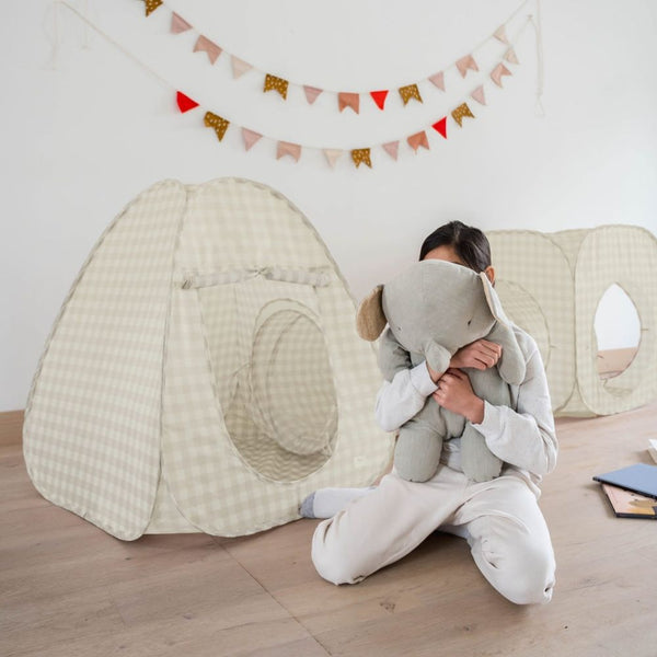 3-in-1-Zelt-Set für Kinder mit Tunnel  – Gingham Beige