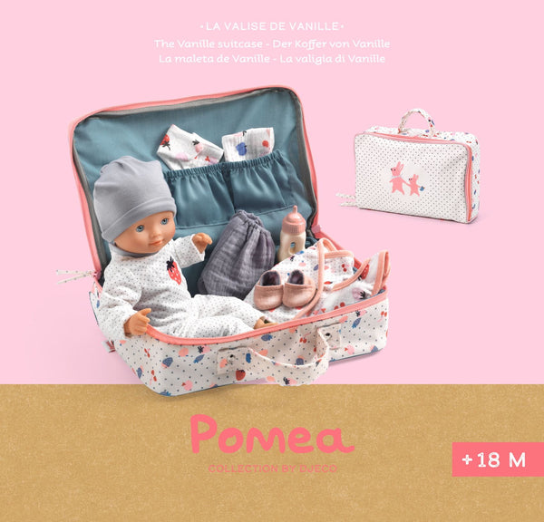 Koffer mit Puppe und Zubehör – Vanille Pomea
